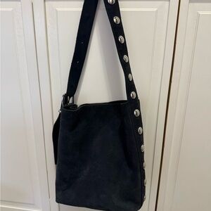 Madewell Navy Suede Stud-Accent Women's Shoulder Bag
